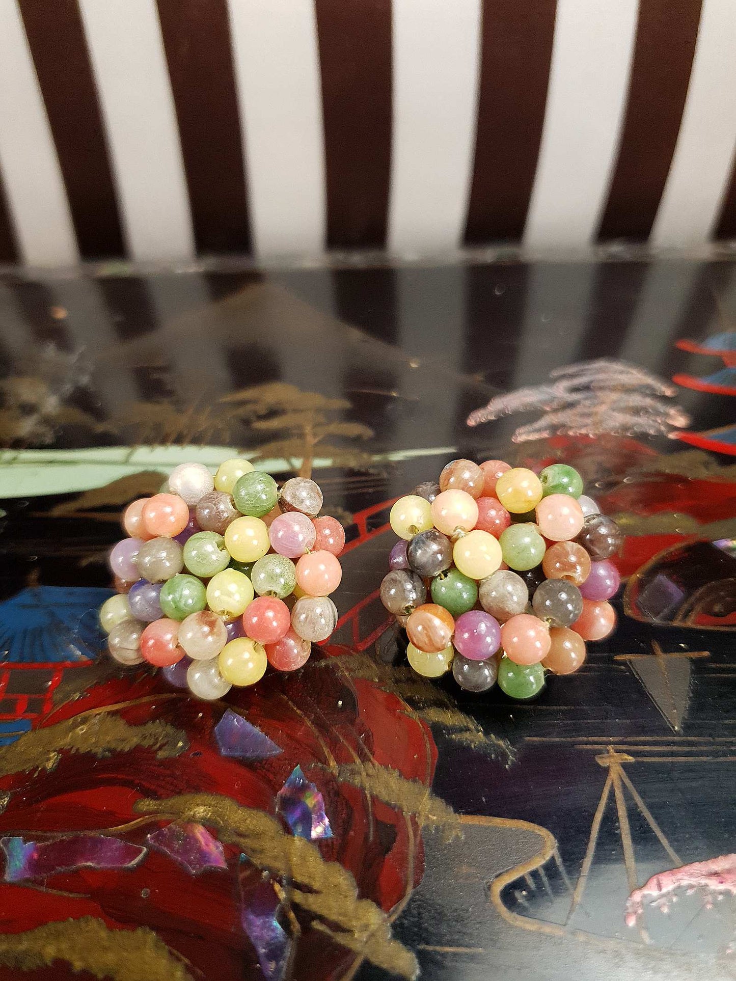 Vintage 1940s Resin Cluster Earrings Clip-On Multi-Coloured