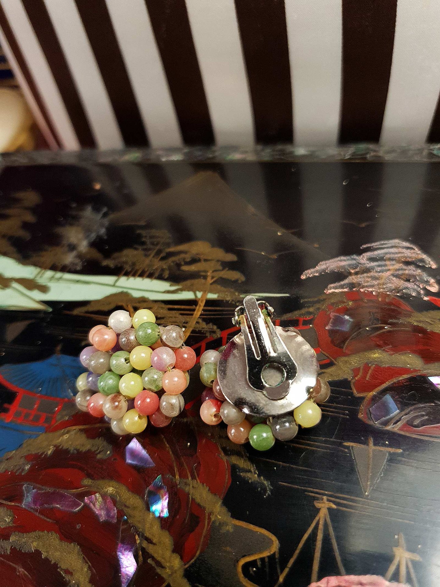 Vintage 1940s Resin Cluster Earrings Clip-On Multi-Coloured