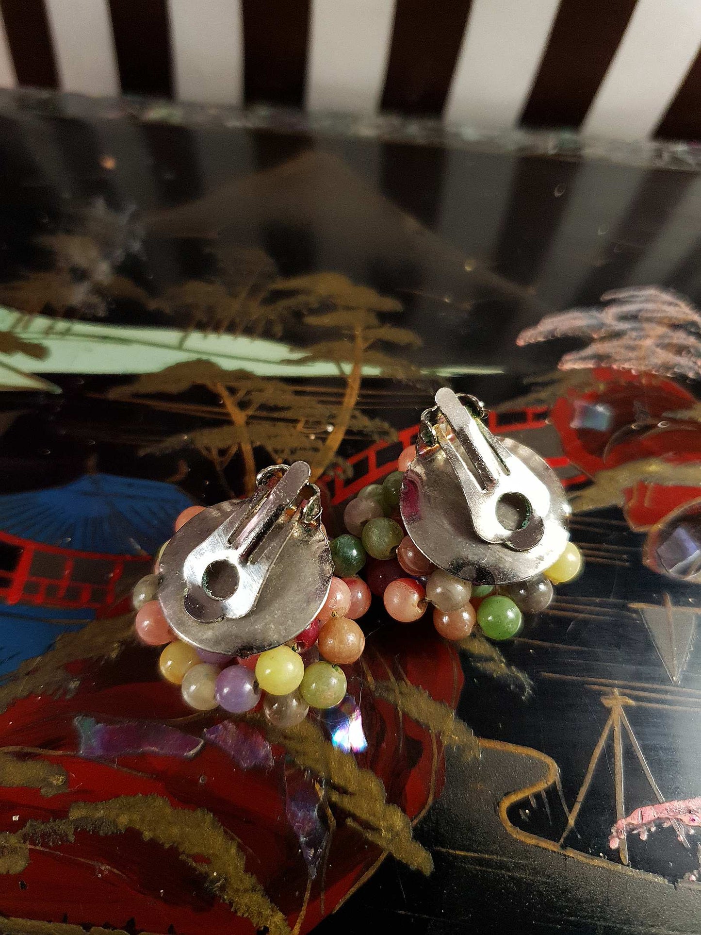 Vintage 1940s Resin Cluster Earrings Clip-On Multi-Coloured