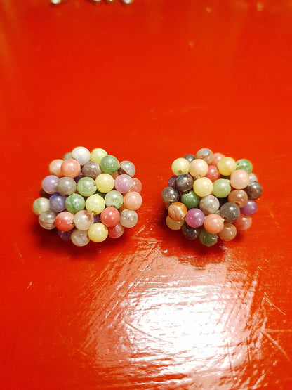 Vintage 1940s Resin Cluster Earrings Clip-On Multi-Coloured