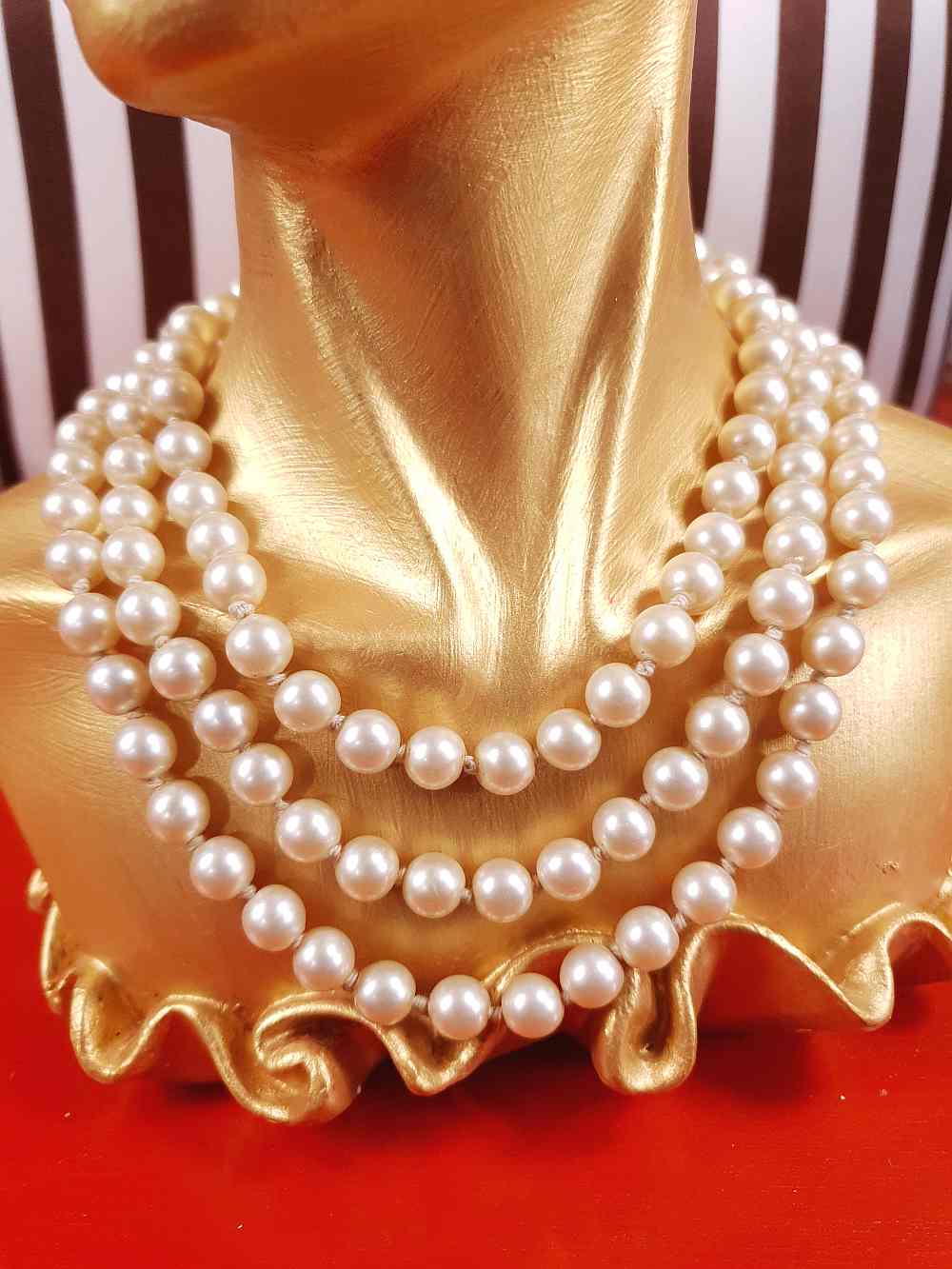 Vintage 1940s Resin Cream Pearl Necklace 45" - Single Strand Hand Knotted Pearls