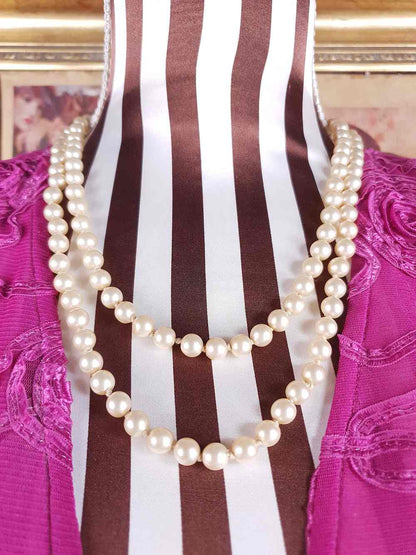 Vintage 1940s Resin Cream Pearl Necklace 45" - Single Strand Hand Knotted Pearls
