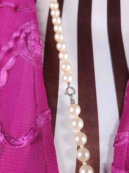 Vintage 1940s Resin Cream Pearl Necklace 45" - Single Strand Hand Knotted Pearls