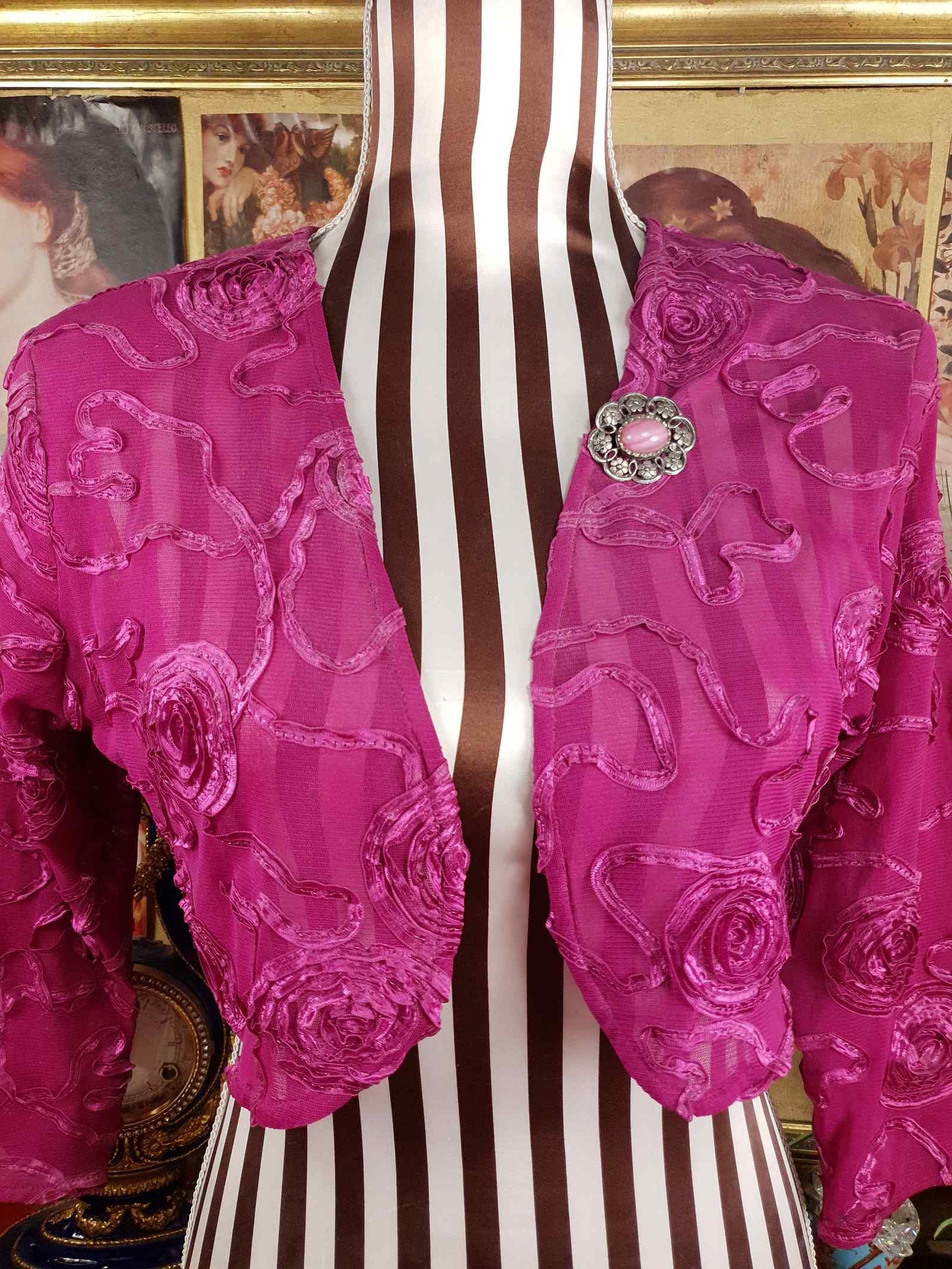 Vintage 1950s Pink Glass Floral Brooch Silver Tone Retro