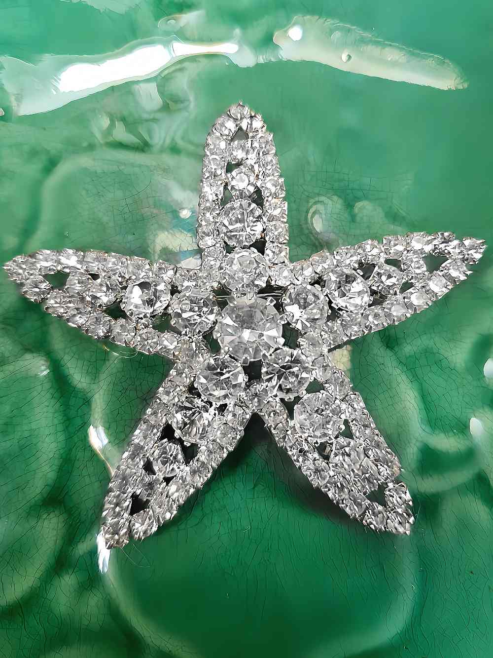 Vintage 1950s Clear Rhinestone Starfish Brooch - Mid-Century