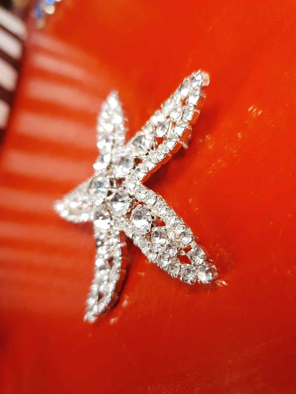 Vintage 1950s Clear Rhinestone Starfish Brooch - Mid-Century