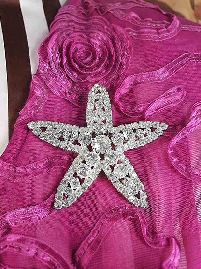 Vintage 1950s Clear Rhinestone Starfish Brooch - Mid-Century