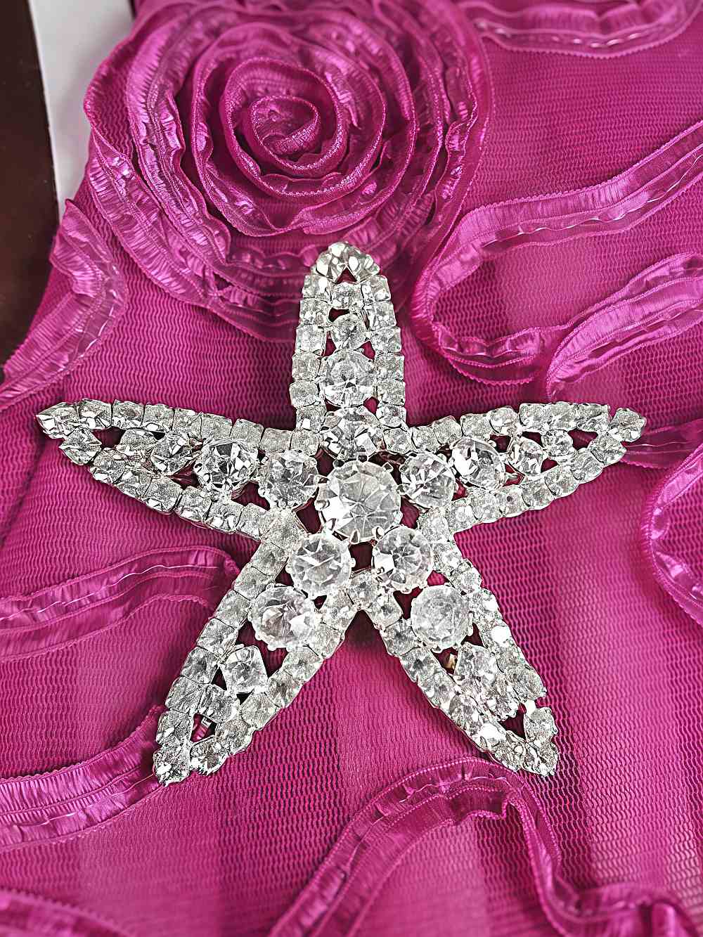 Vintage 1950s Clear Rhinestone Starfish Brooch - Mid-Century