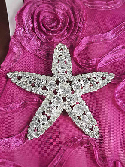 Vintage 1950s Clear Rhinestone Starfish Brooch - Mid-Century