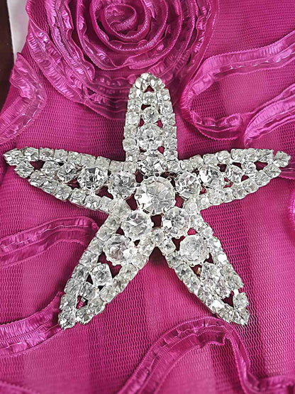 Vintage 1950s Clear Rhinestone Starfish Brooch - Mid-Century