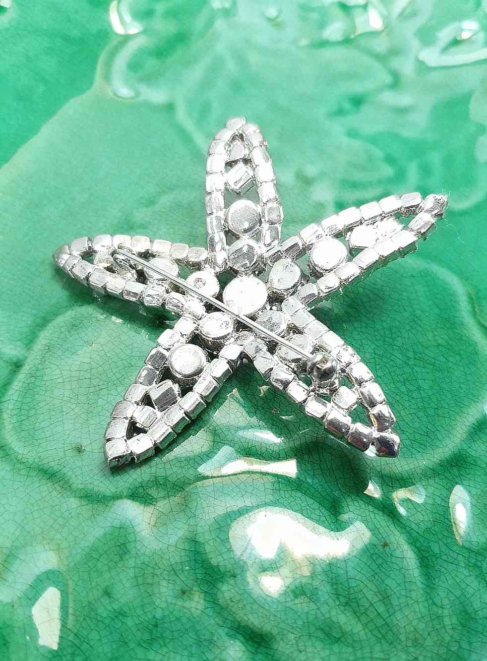 Vintage 1950s Clear Rhinestone Starfish Brooch - Mid-Century