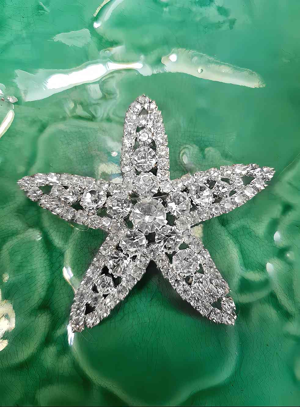 Vintage 1950s Clear Rhinestone Starfish Brooch - Mid-Century