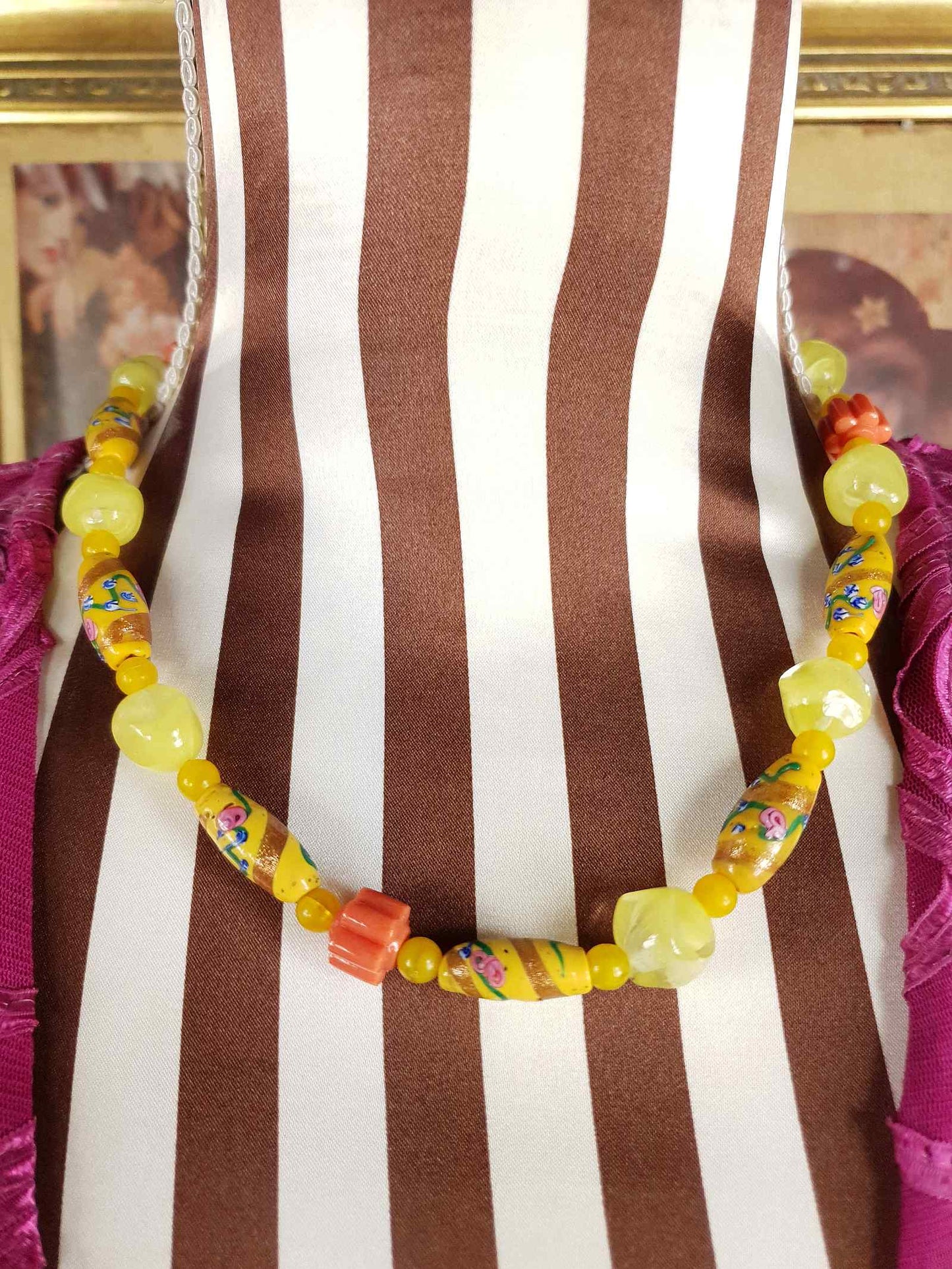 Vintage 1950s Murano Glass Wedding Cake Bead Necklace Yellow - Rare