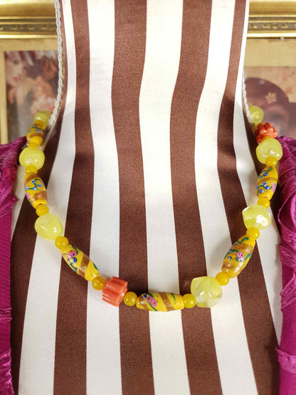 Vintage 1950s Murano Glass Wedding Cake Bead Necklace Yellow - Rare