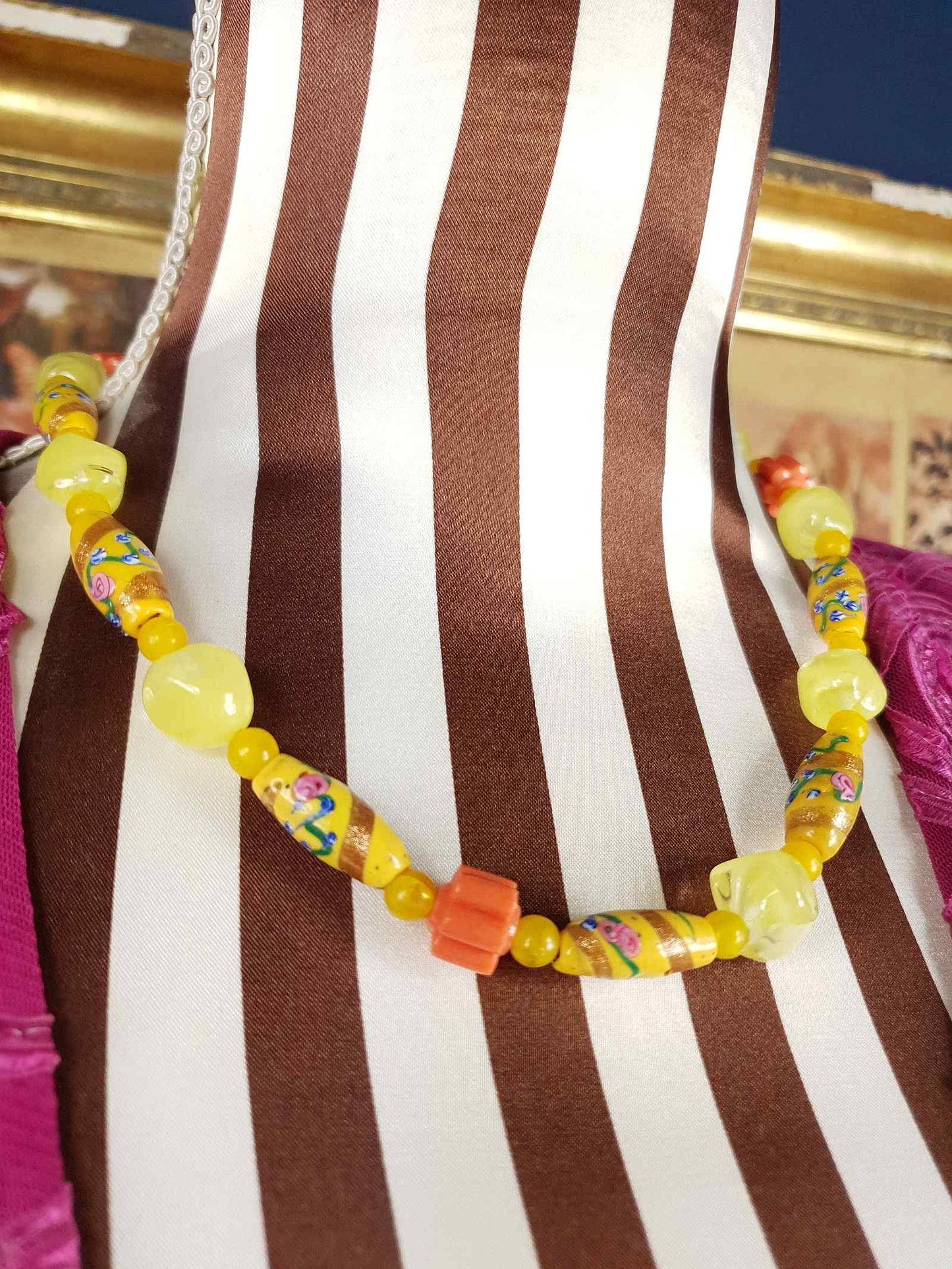Vintage 1950s Murano Glass Wedding Cake Bead Necklace Yellow - Rare