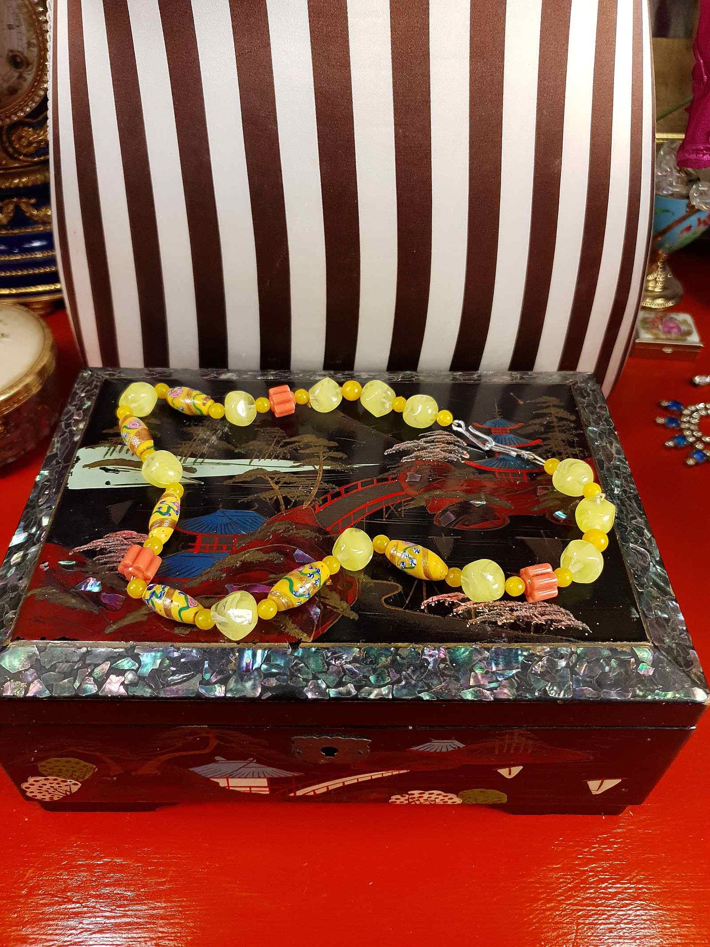 Vintage 1950s Murano Glass Wedding Cake Bead Necklace Yellow - Rare