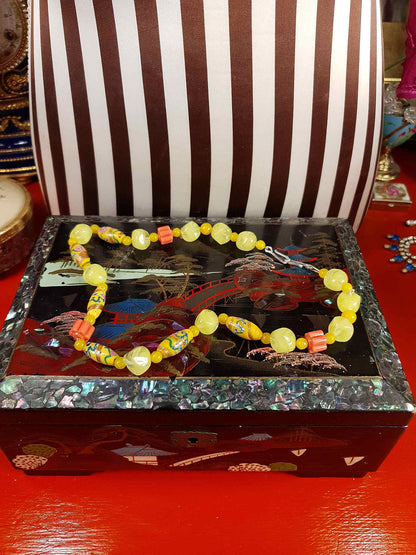 Vintage 1950s Murano Glass Wedding Cake Bead Necklace Yellow - Rare