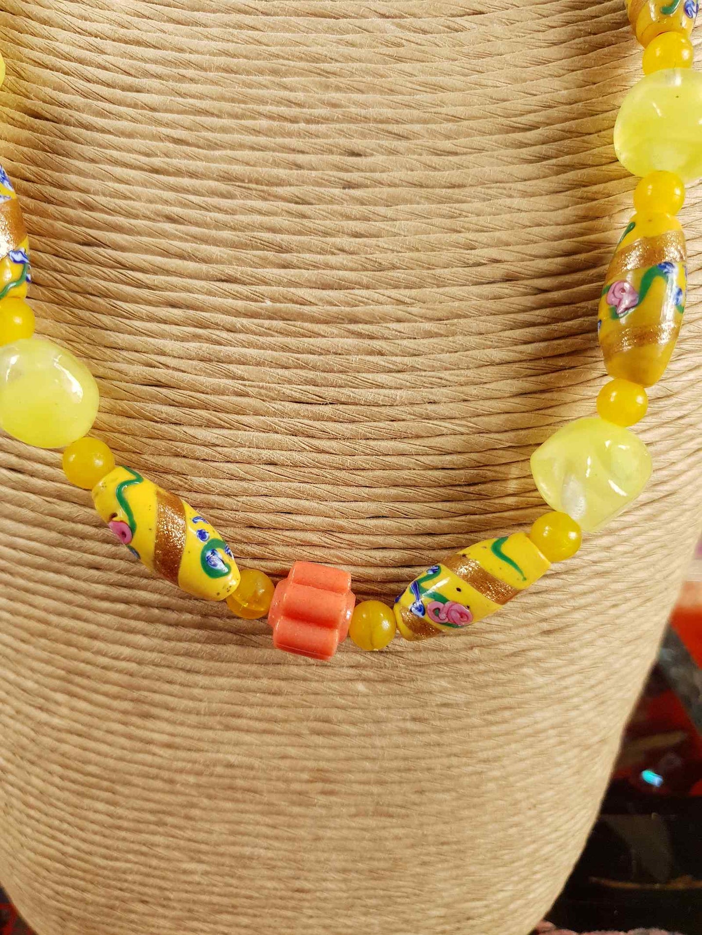 Vintage 1950s Murano Glass Wedding Cake Bead Necklace Yellow - Rare