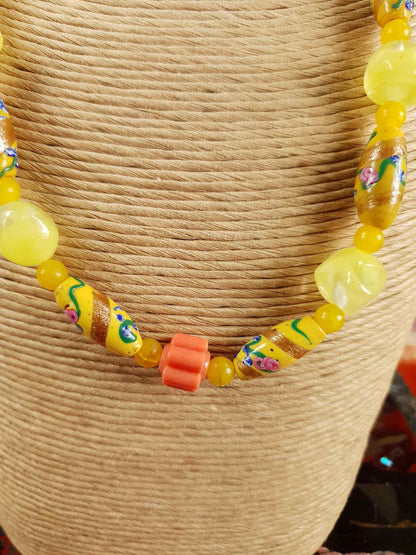 Vintage 1950s Murano Glass Wedding Cake Bead Necklace Yellow - Rare