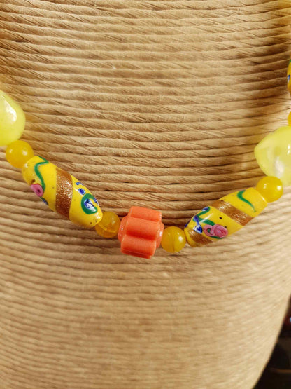 Vintage 1950s Murano Glass Wedding Cake Bead Necklace Yellow - Rare