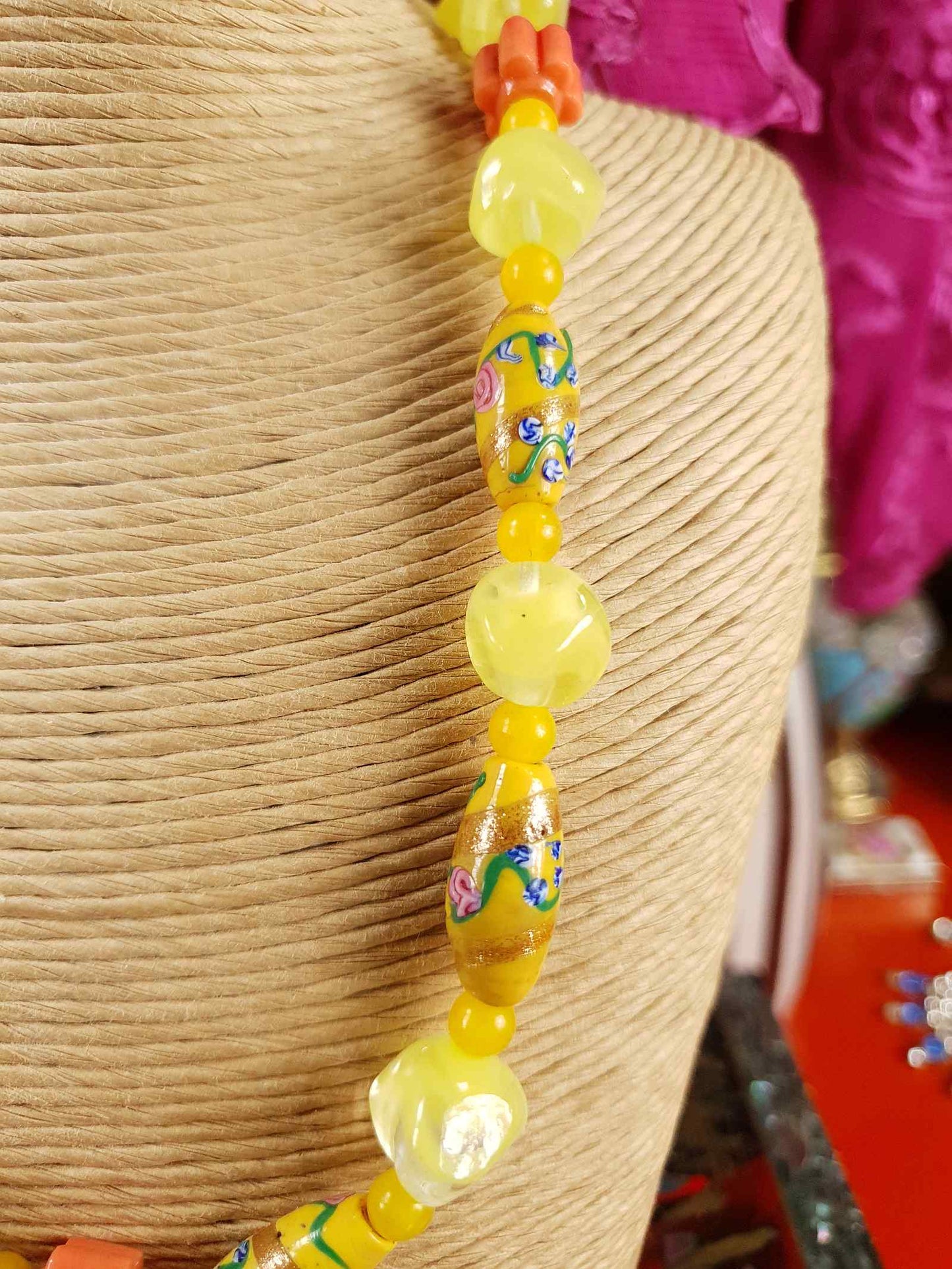 Vintage 1950s Murano Glass Wedding Cake Bead Necklace Yellow - Rare