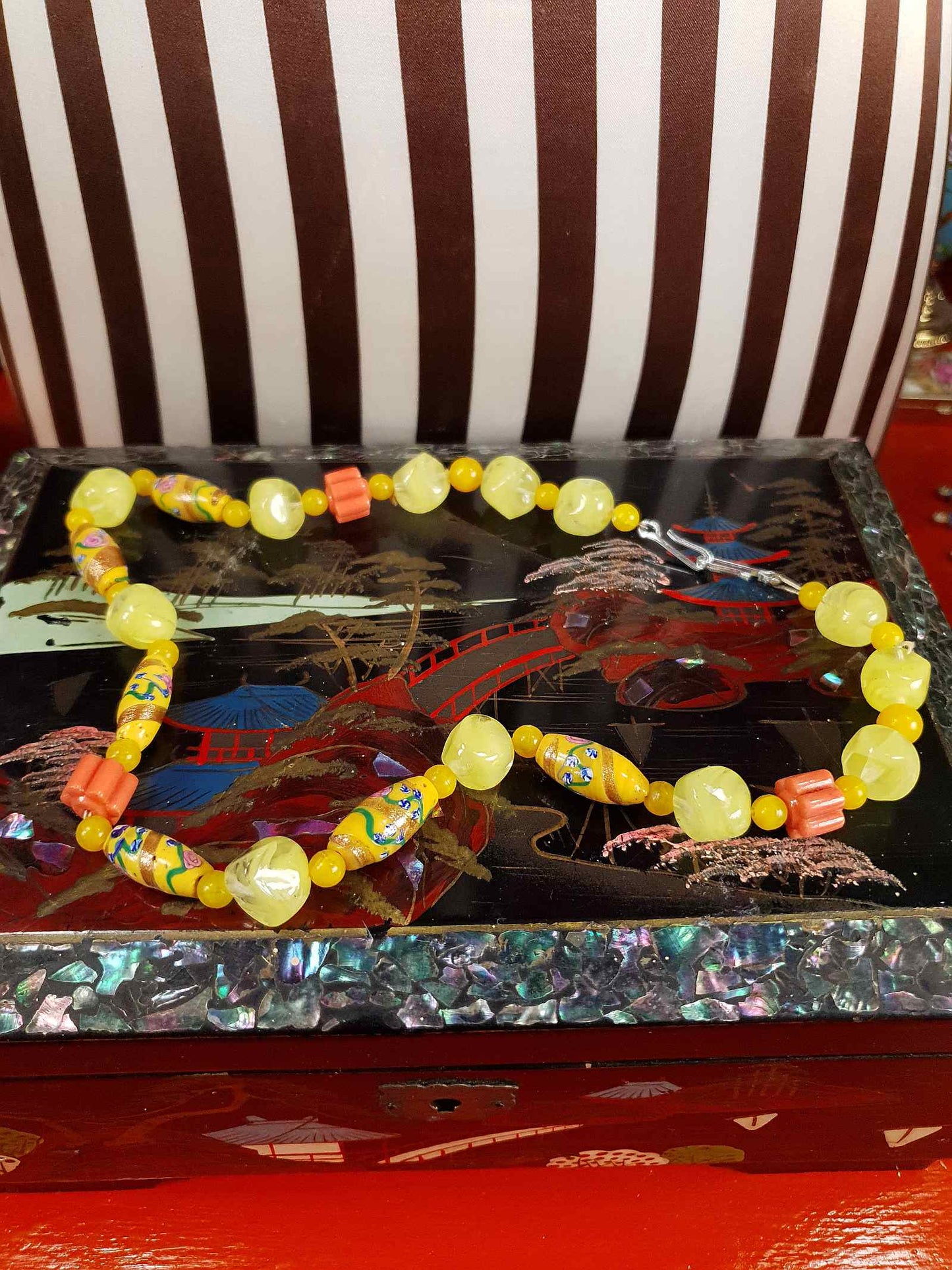 Vintage 1950s Murano Glass Wedding Cake Bead Necklace Yellow - Rare