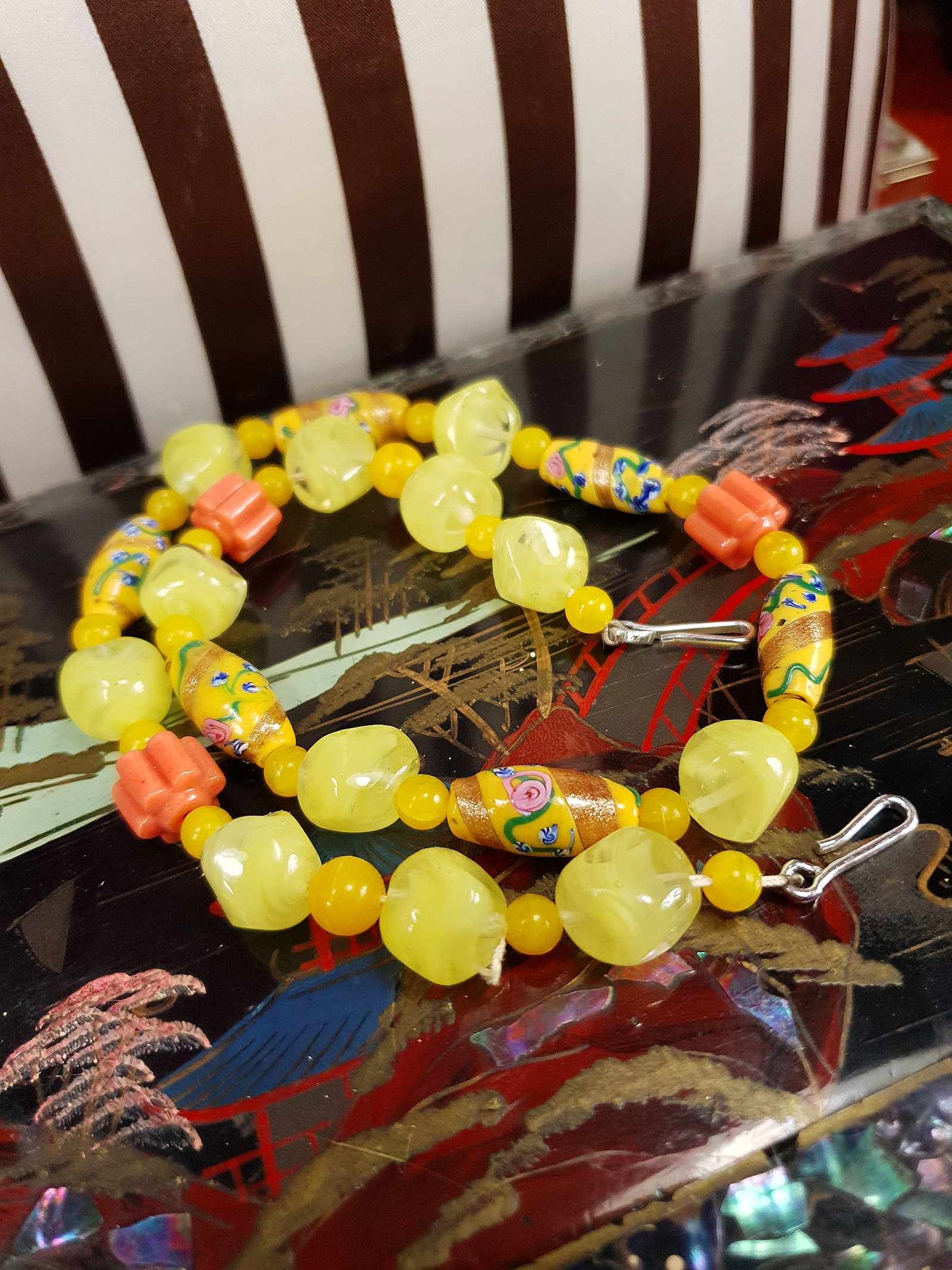 Vintage 1950s Murano Glass Wedding Cake Bead Necklace Yellow - Rare