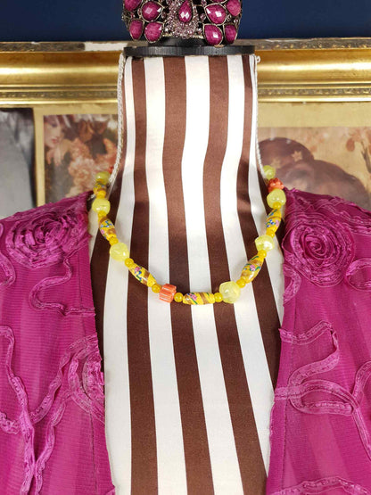 Vintage 1950s Murano Glass Wedding Cake Bead Necklace Yellow - Rare