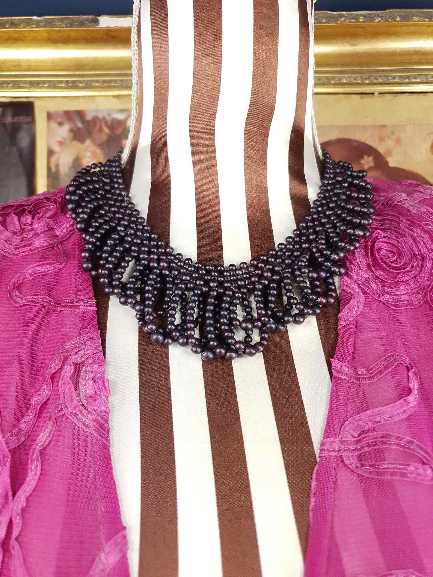 Vintage 1950s Purple Bead Collar Necklace Mid-Century