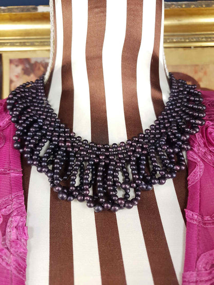 Vintage 1950s Purple Bead Collar Necklace Mid-Century