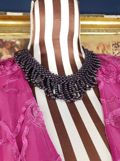 Vintage 1950s Purple Bead Collar Necklace Mid-Century