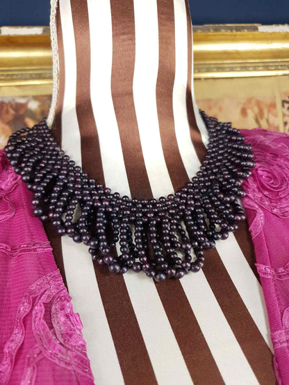 Vintage 1950s Purple Bead Collar Necklace Mid-Century