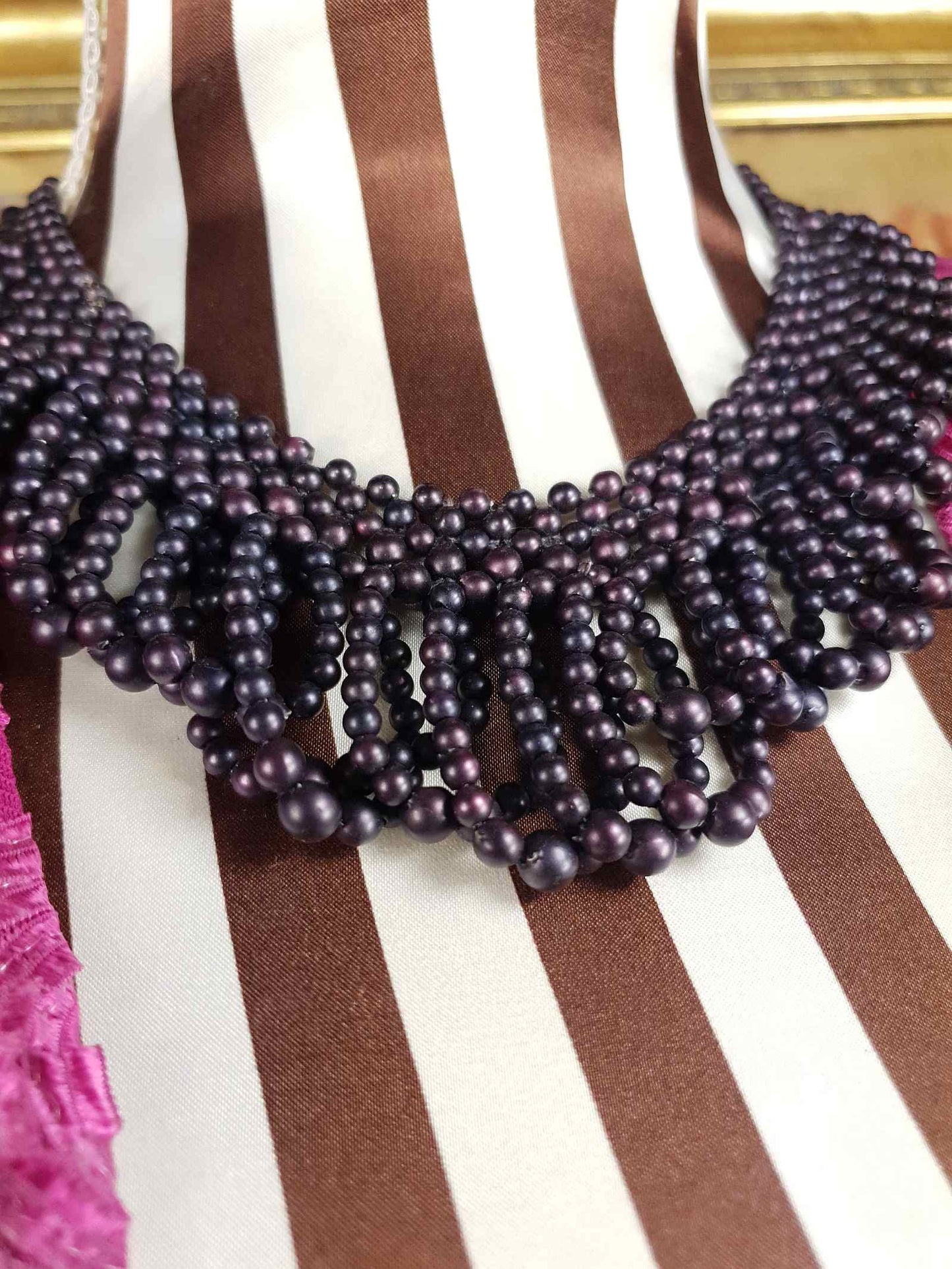 Vintage 1950s Purple Bead Collar Necklace Mid-Century
