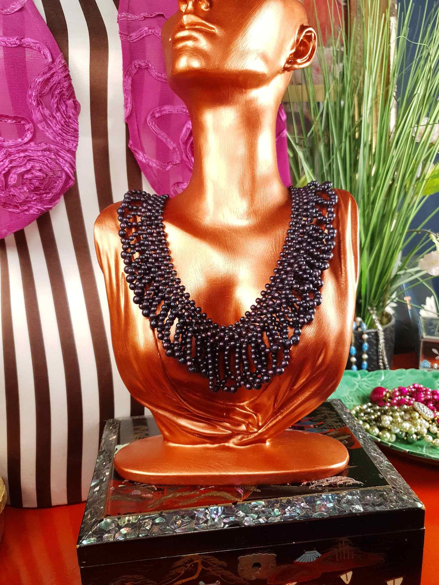 Vintage 1950s Purple Bead Collar Necklace Mid-Century