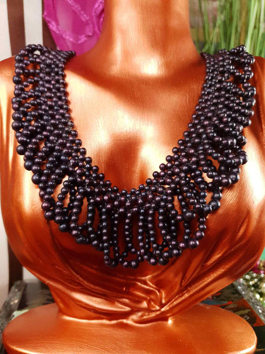 Vintage 1950s Purple Bead Collar Necklace Mid-Century