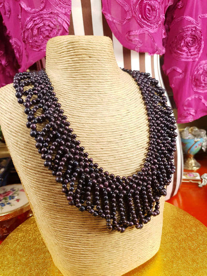 Vintage 1950s Purple Bead Collar Necklace Mid-Century
