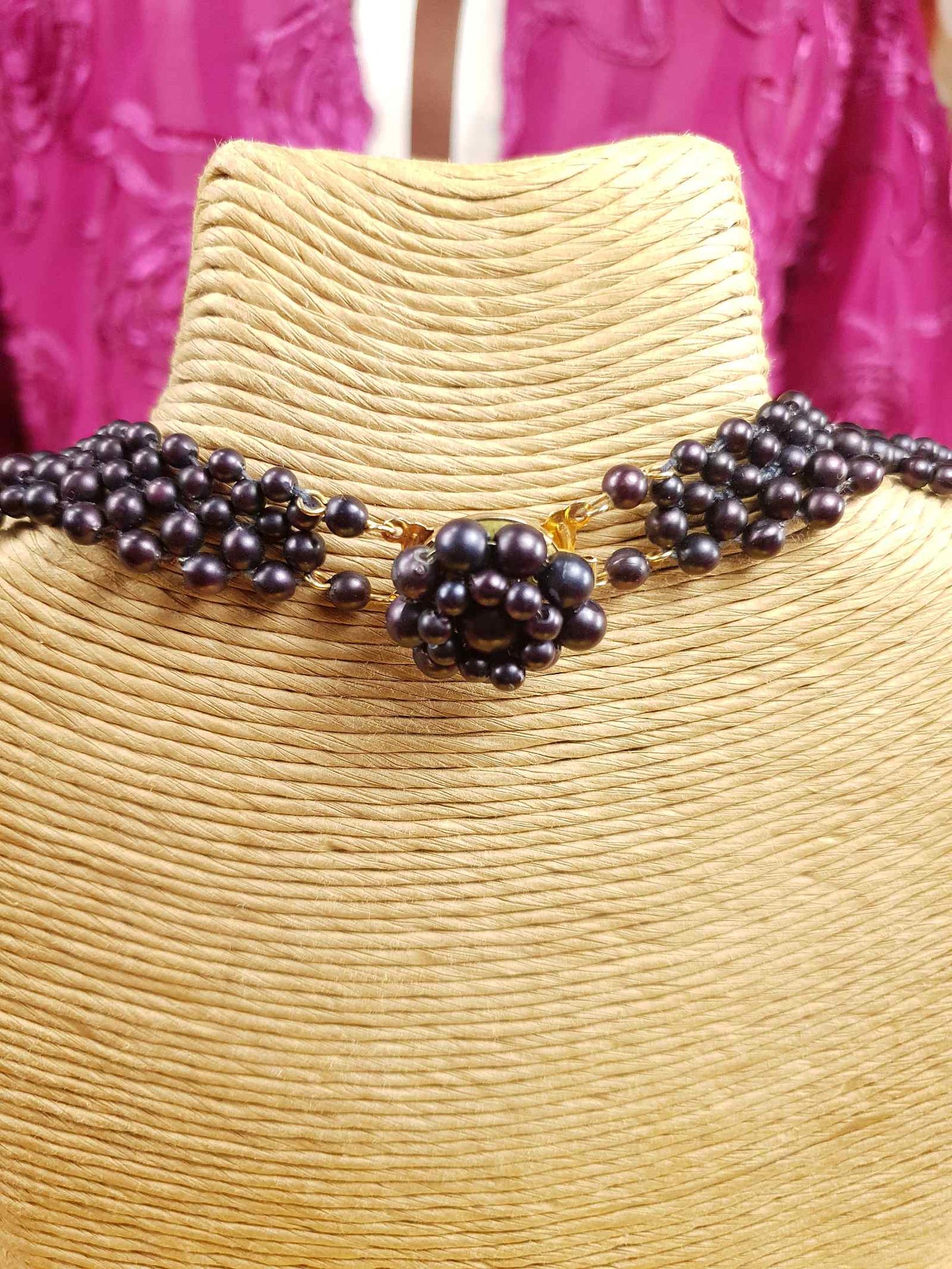 Vintage 1950s Purple Bead Collar Necklace Mid-Century