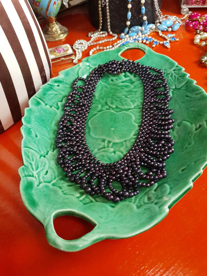 Vintage 1950s Purple Bead Collar Necklace Mid-Century