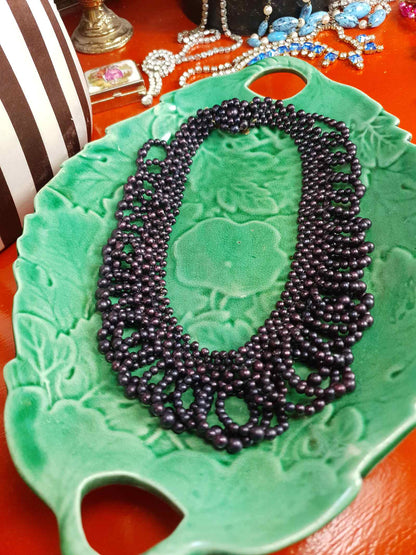 Vintage 1950s Purple Bead Collar Necklace Mid-Century