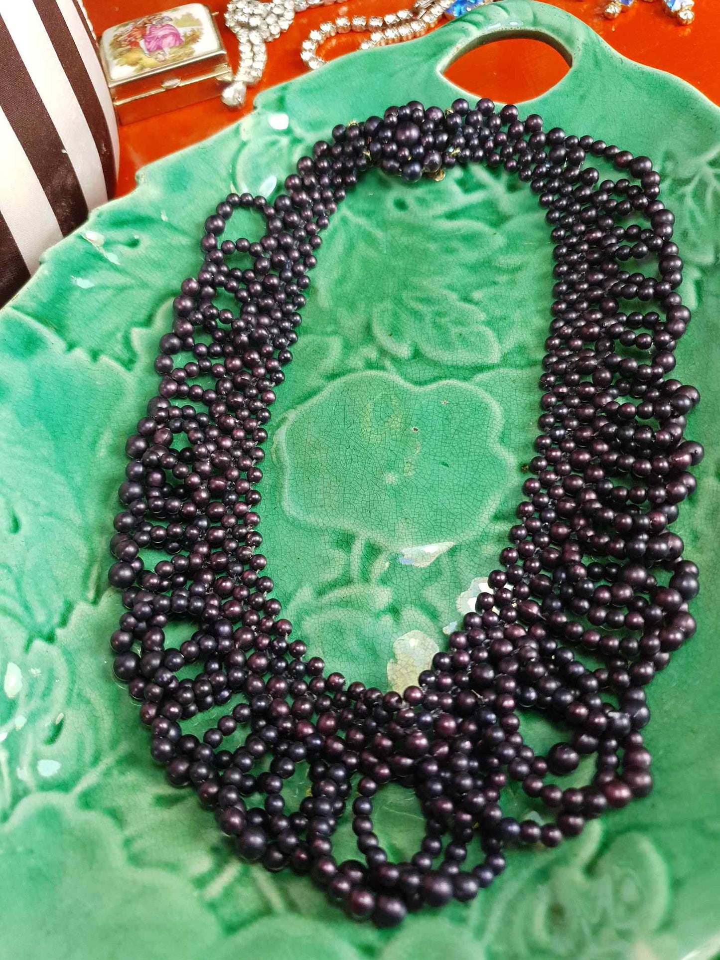 Vintage 1950s Purple Bead Collar Necklace Mid-Century