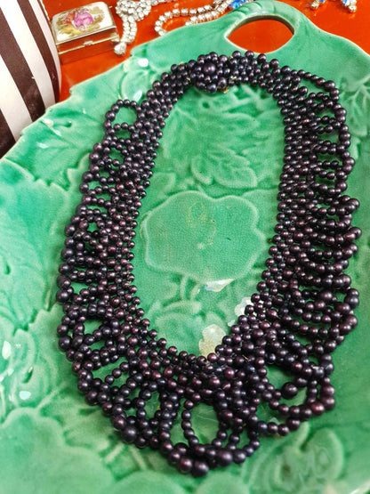 Vintage 1950s Purple Bead Collar Necklace Mid-Century