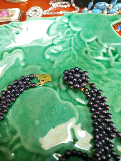 Vintage 1950s Purple Bead Collar Necklace Mid-Century