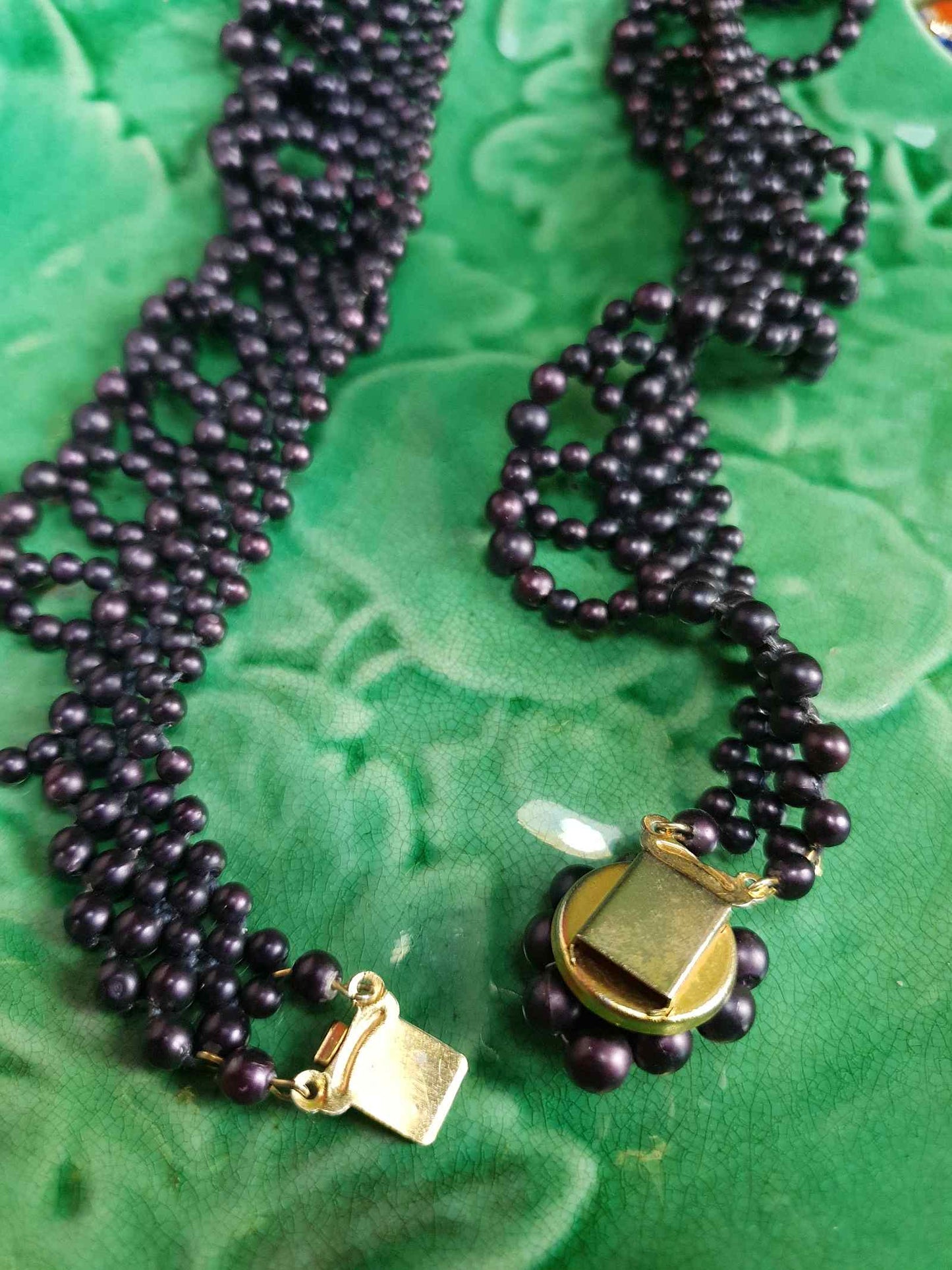 Vintage 1950s Purple Bead Collar Necklace Mid-Century