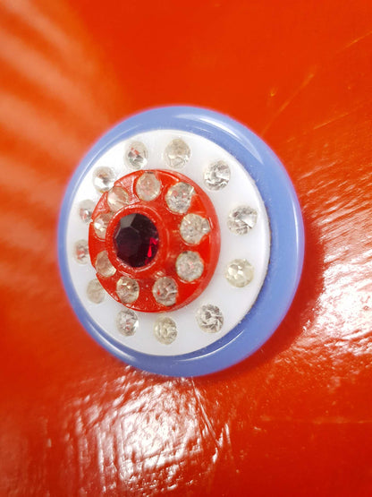 Vintage 1950s Rhinestone Lucite Brooch Red White Blue Retro - Rare