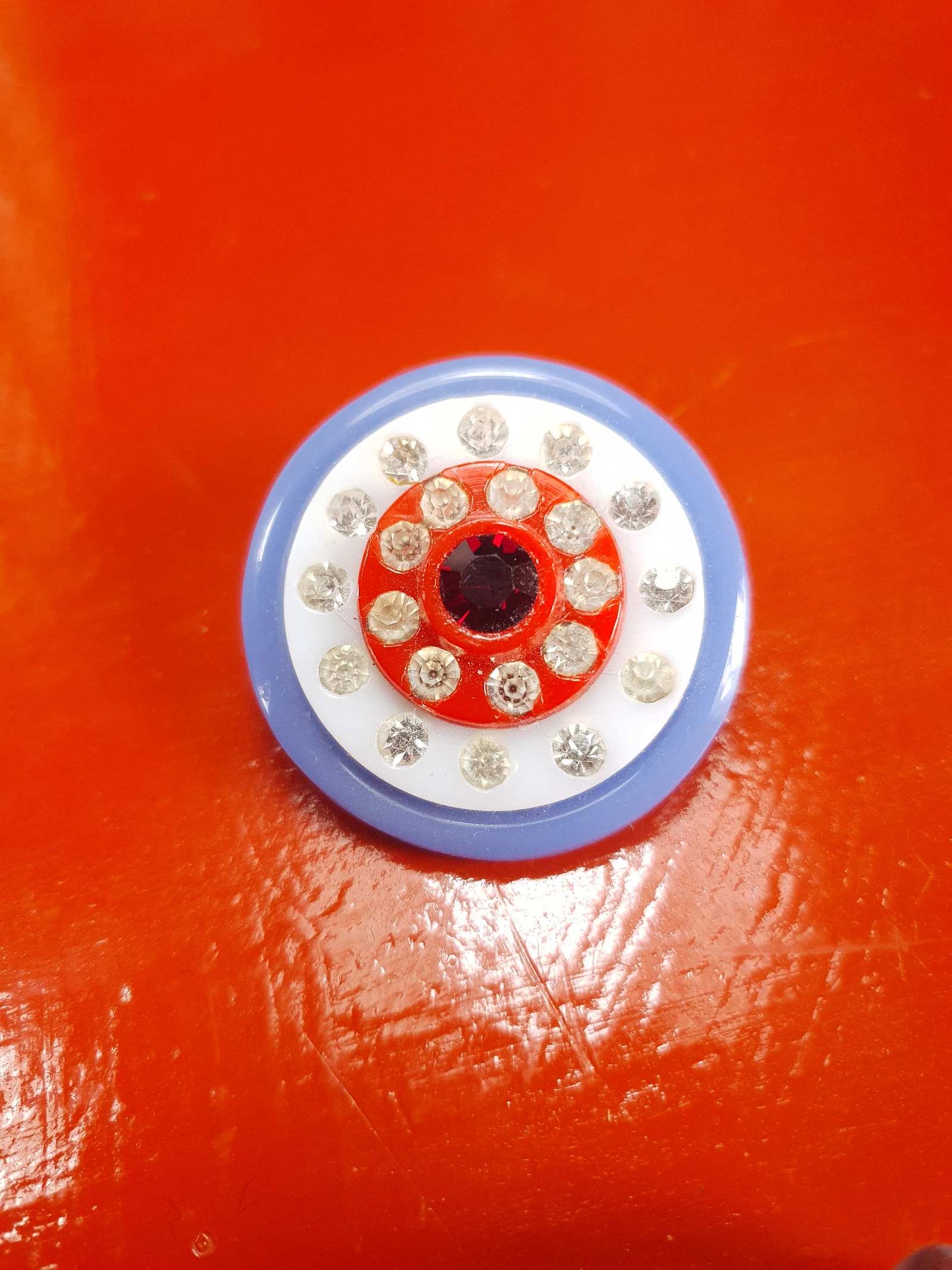 Vintage 1950s Rhinestone Lucite Brooch Red White Blue Retro - Rare