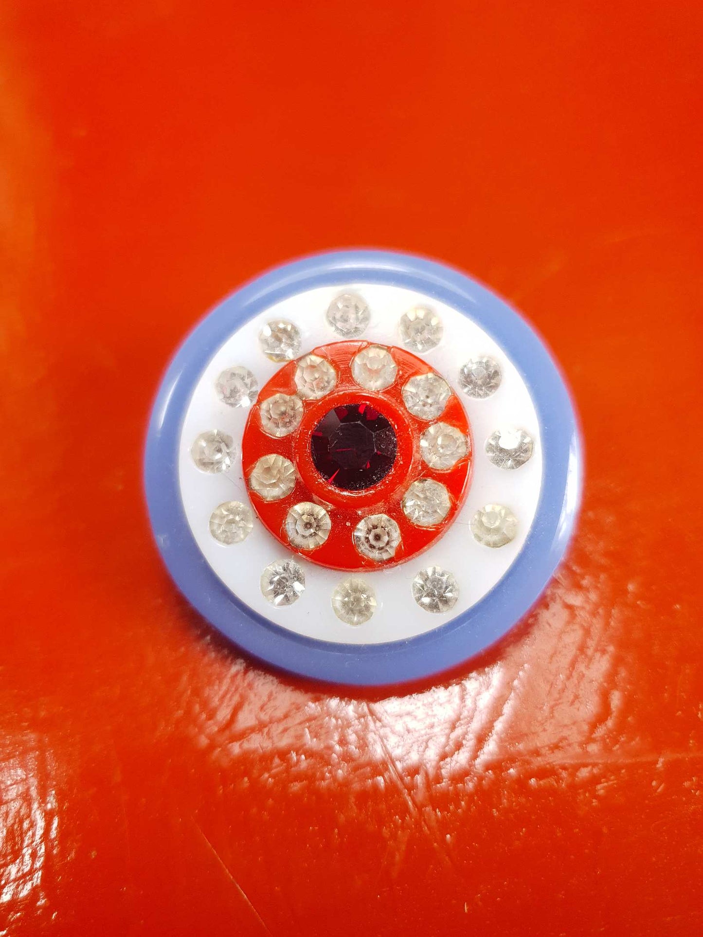 Vintage 1950s Rhinestone Lucite Brooch Red White Blue Retro - Rare