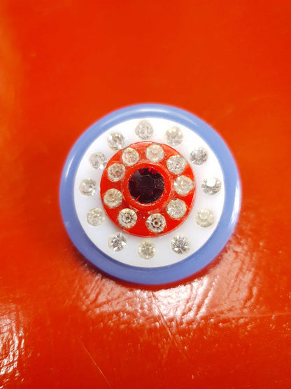 Vintage 1950s Rhinestone Lucite Brooch Red White Blue Retro - Rare