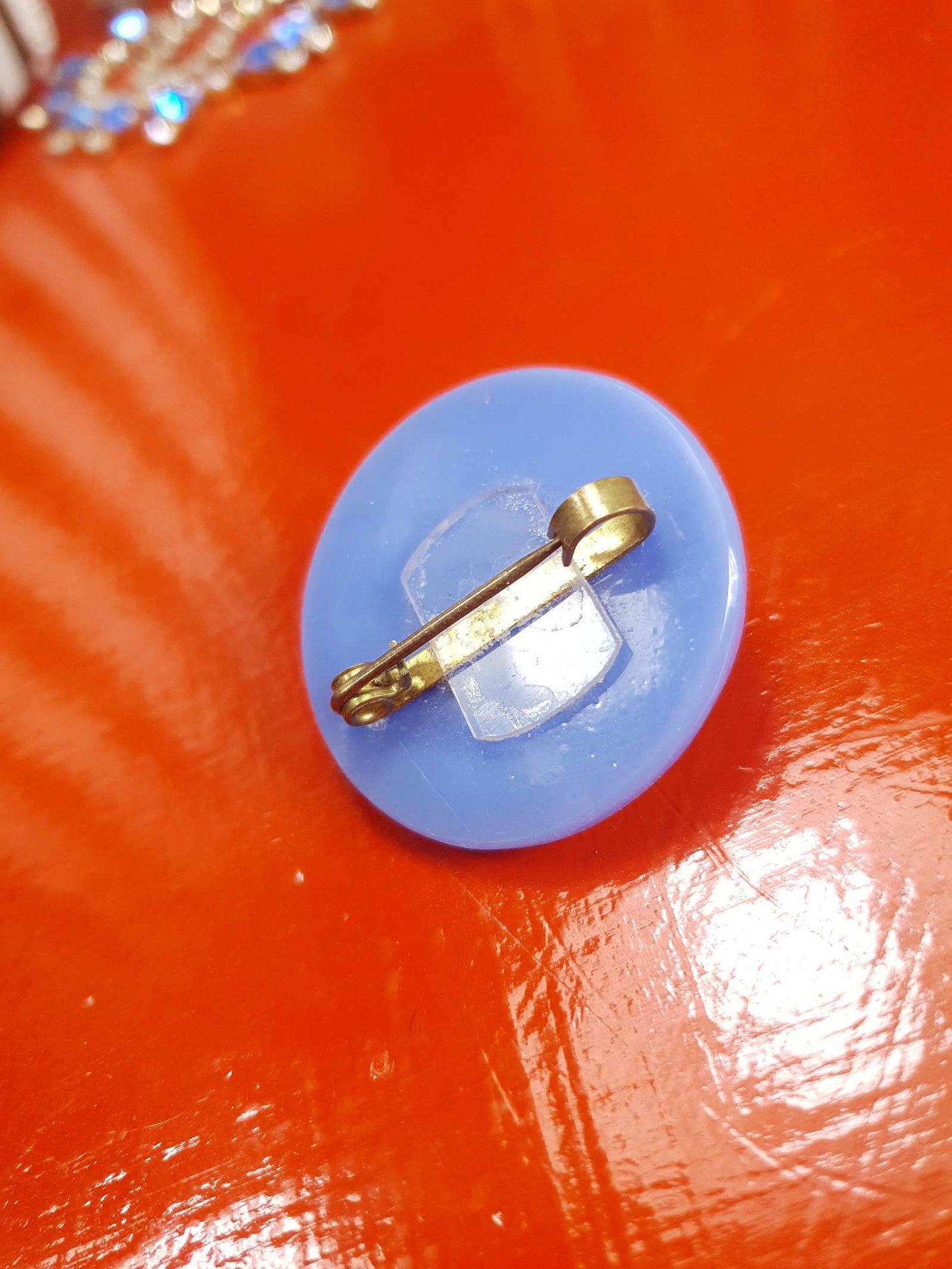 Vintage 1950s Rhinestone Lucite Brooch Red White Blue Retro - Rare