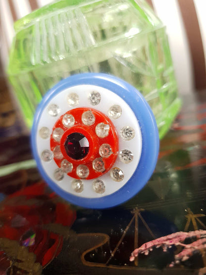 Vintage 1950s Rhinestone Lucite Brooch Red White Blue Retro - Rare