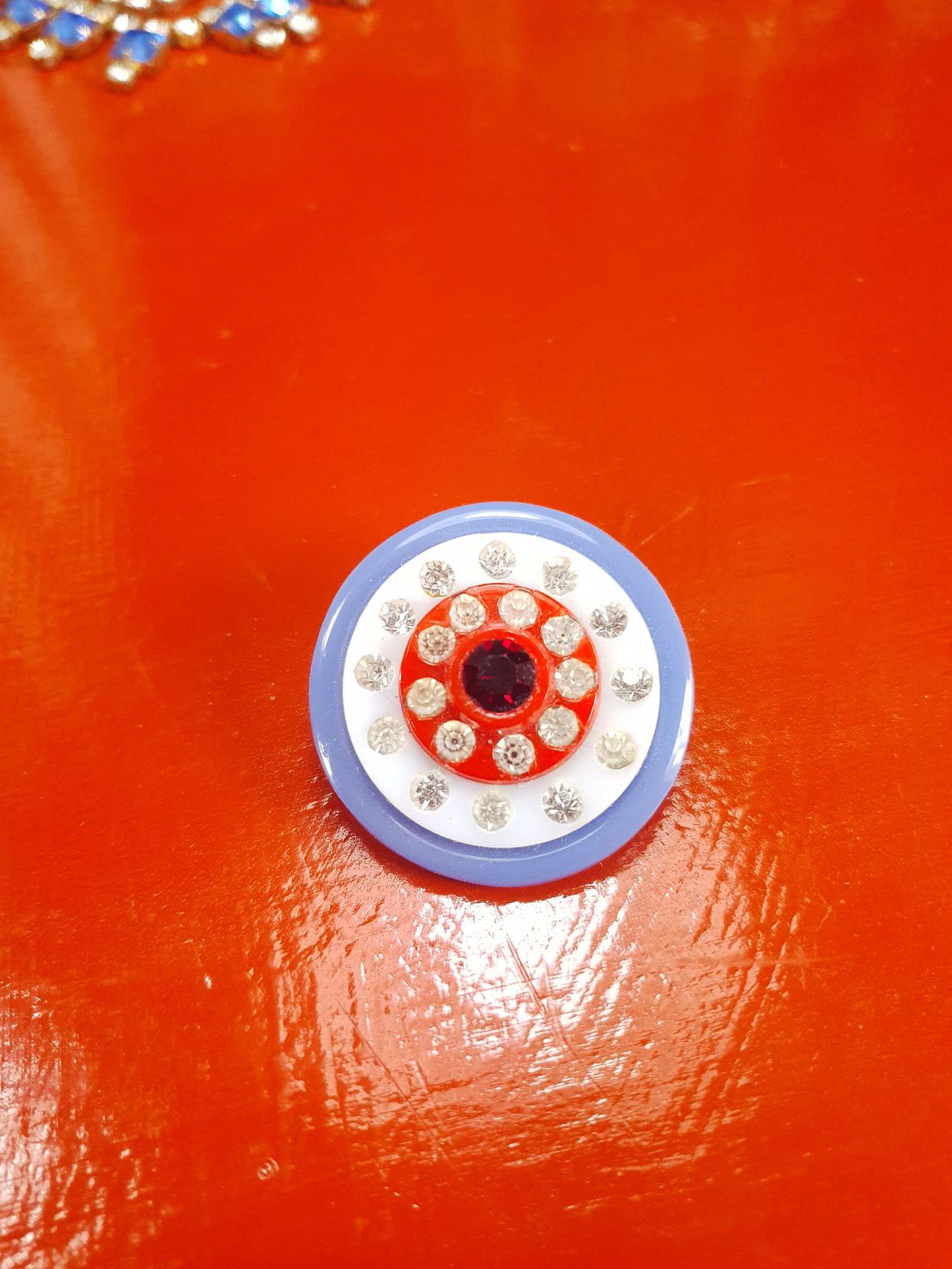 Vintage 1950s Rhinestone Lucite Brooch Red White Blue Retro - Rare